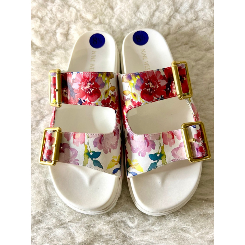 NWOB Nine West Timma Double Strap Slip On Platform Sandals Women Size 8.5